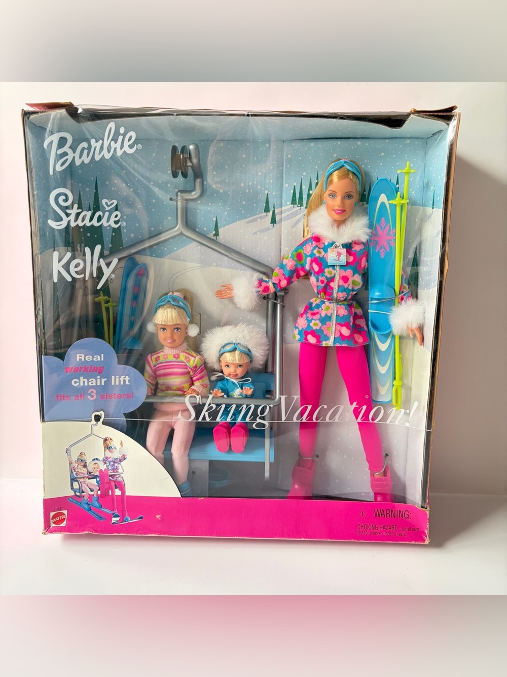 2000 Barbie Stacie Kelly Skiing Vacation Doll Set, Working Chair Lift Play set
